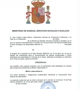 Credencial Ministerio de Sanidad