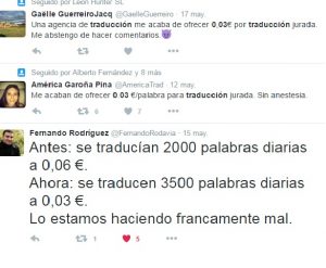 Comentarios sobre precios en traducción en Twitter