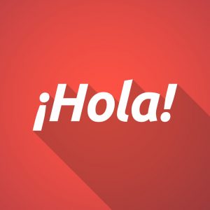 Palabra «hola» sobre fondo rojo.