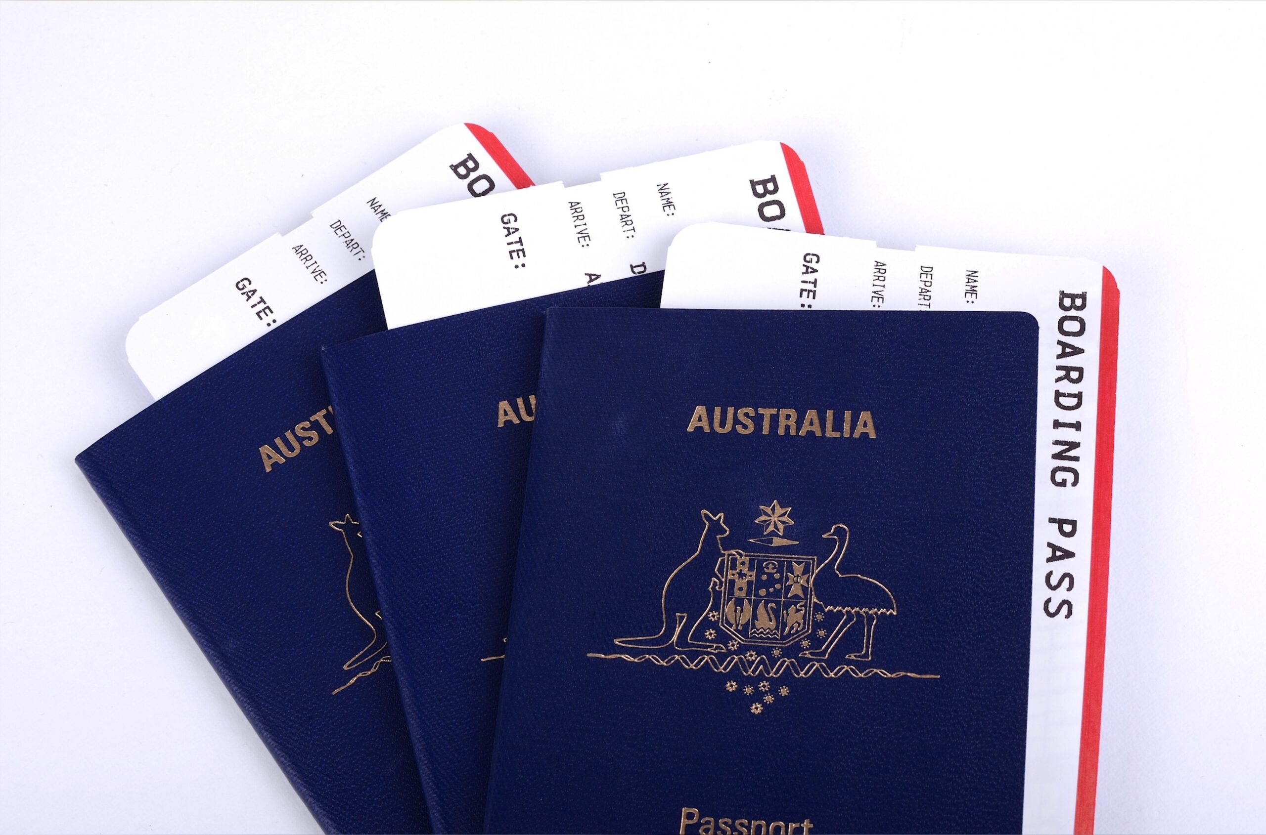 Pasaportes australianos y tarjetas de embarque para viajar a Australia